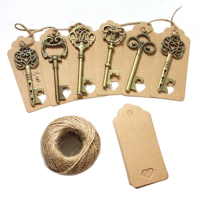 AYAOQIANG Wedding Favors Skeleton Key Bottle Opener with Escort Card Tag and Key Chains for Guests Party Favors Rustic Decoration