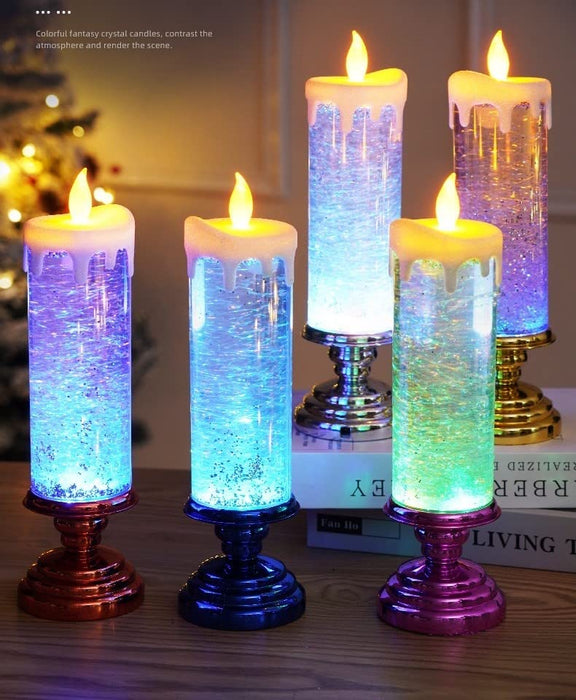 LED Water Candle with Glitter USB Rechargeable Color Changing Waterproof Swirling Glitter Flameless Candles for Xmas Party Home Decoration, Red