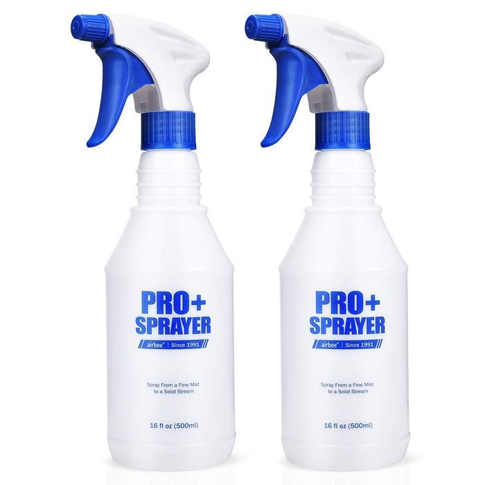 airbee Plastic Spray Bottles 2 Pack 16 Oz for Cleaning Solutions, Planting, Pet, Bleach Spray, Vinegar, Professional Empty Spraying Bottle, Mist Water Sprayer with Adjustable Nozzle and Measurements