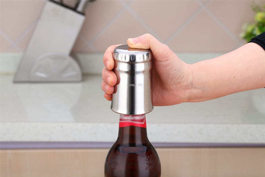 Gno Life Beer Bottle Opener (Stainless): Automatic Bottle Opener, No Damage to Cap | Fun Bartenders Tool | Push Down Decapitator