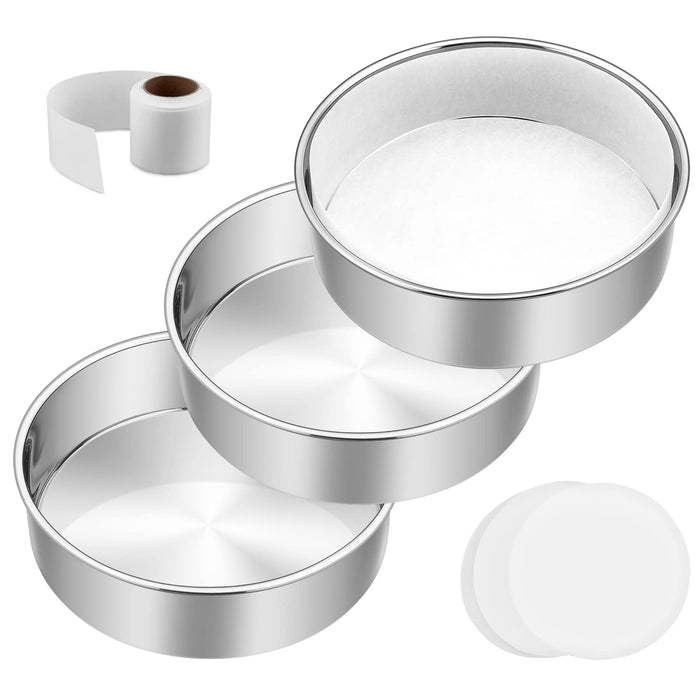 E-far 6 Inch Cake Pan Set of 3, Stainless Steel Round Layer Smash