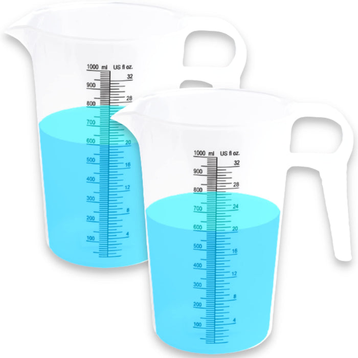 64oz (1/2 Gallon) Measuring Pitcher, Plastic, Multipurpose - Great for Oil, Chemicals, Pool and Lawn - Ounce (oz) and Milliliter (ML) Increments (2000