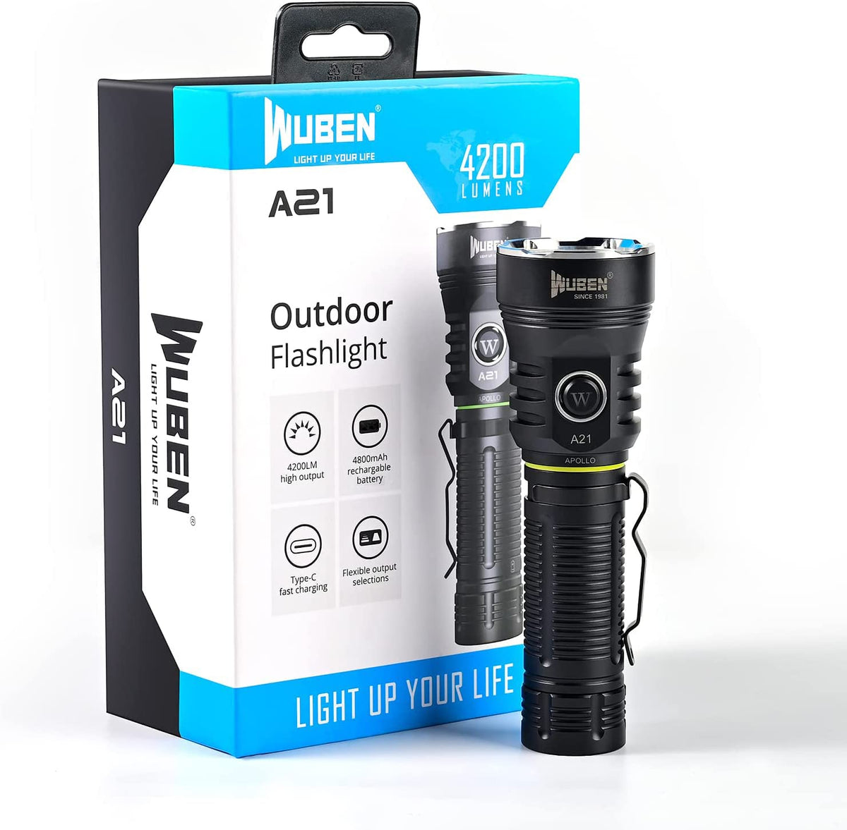 WUBEN L50 Rechargeable Flashlight, 1200 High Lumens Tactical Super Bright  LED Flashlight, 5 Modes & IP68 Waterproof Pocket EDC Flash Light for