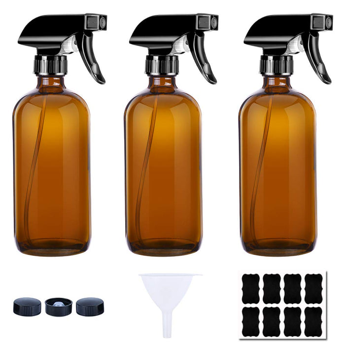 Amber Glass Spray Bottles, 3 Pack 8 Oz Amber Spray Bottles, Refillable Empty Spray Bottles with Adjustable Nozzle, for Essential Oils, Cleaning Solutions