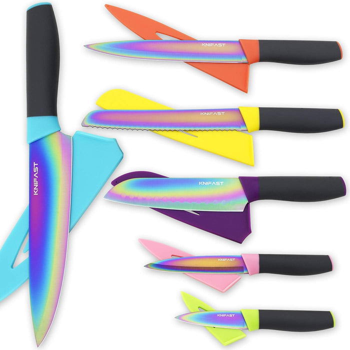 Rainbow Titanium Coating Cutlery Knives Block Set
