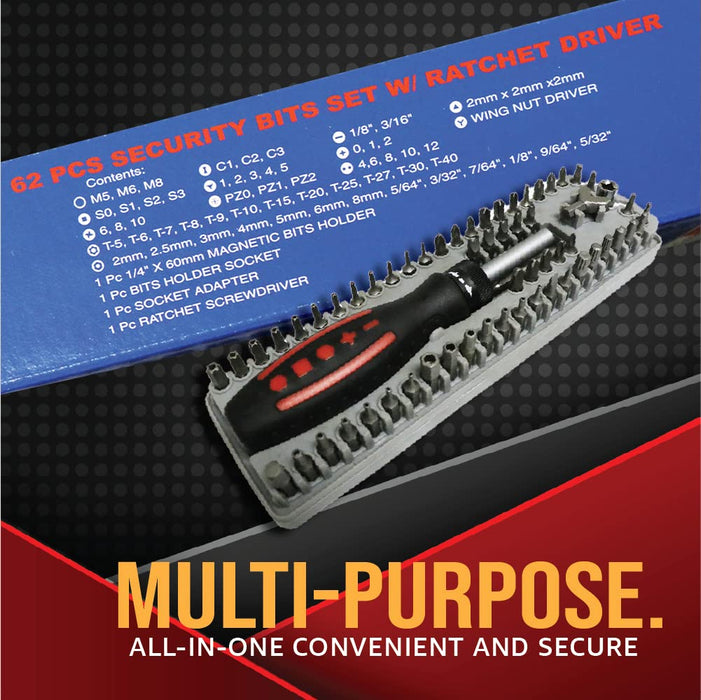 MulWark 63PC Magnetic Ratcheting Screwdriver Bit Set- Multibit Screw  Driver, Screwdriver Bits- Slotted/Torx/Hex/Pozi/Philips/Square, Nut  Drivers- SAE