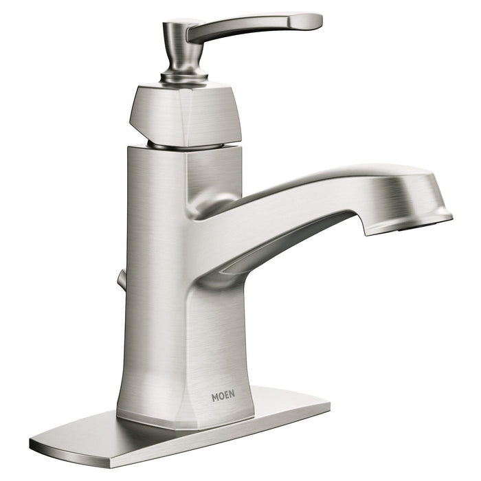 Moen Conway Spot Resist Brushed Nickel One-Handle Single Hole or Centerset Bathroom Faucet with Drain Assembly, WS84923