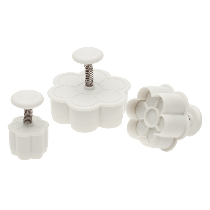 Ateco Daisy Plunger Cutters, Set of 3 Sizes, for Cutting Decorations & Direct Embossing, Spring-loaded Handle, Food Safe Plastic