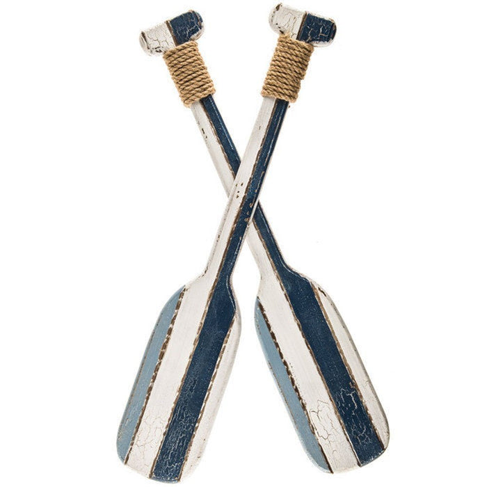 K&N41 Indoor Dcor Blue & White Wooden Twin Oar Wall Decor Beach House Paddle Nautical Decor