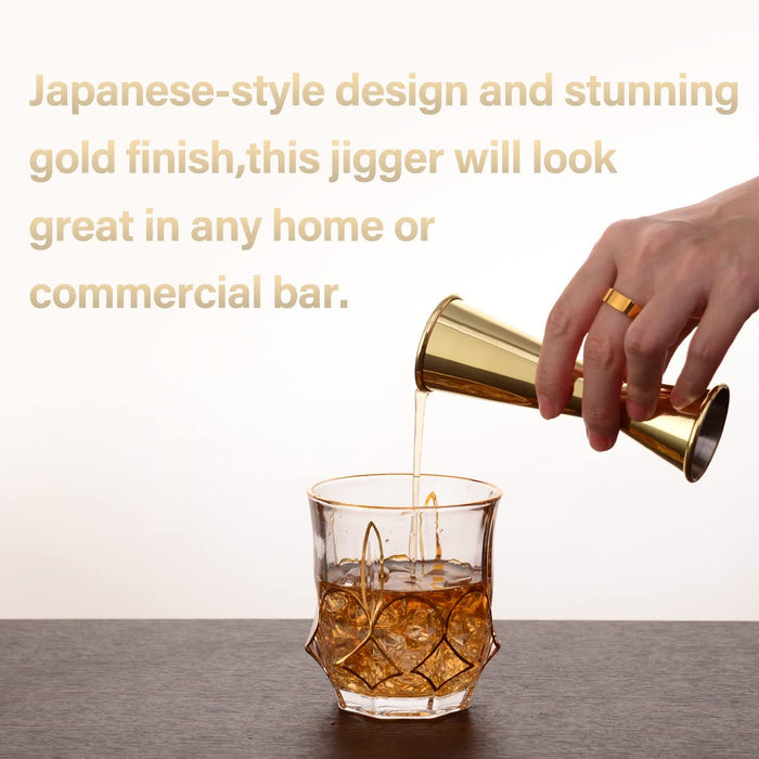 Eligara Japanese Jigger - Cocktail Measuring Double Jiggers for Bartending, Copper Jigger with Measurements Inside - Stainless Steel Bar Tools For Bartenders, Jigger 2 oz 1 oz (Gold)