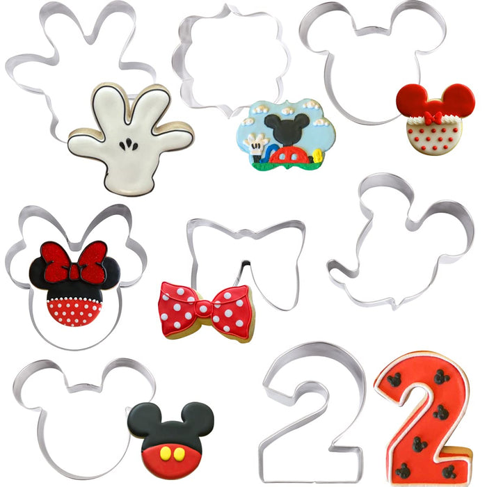 Christmas Cartoon Mouse Cookie Cutters, 8 Pack Baking Molds Stainless Steel Biscuit Sandwich Cake Cutter Set for 2nd Birthday