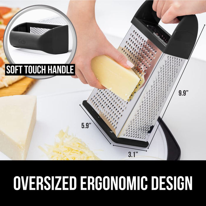 Gorilla Grip Stainless Steel Box Grater, 4-Sided XL Cheese and Spice Graters with Handle, Slice, Shred, Grate Vegetables