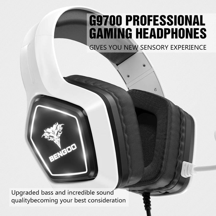 BENGOO V-4 Gaming Headset for Xbox One, PS4, PC, Controller, Noise  Cancelling Over Ear Headphones with Mic, LED Light Bass Surround Soft  Memory
