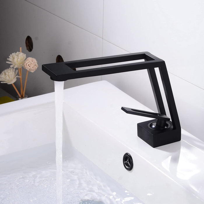Matte Black Bathroom Sink Faucet, Bathroom Black Faucet Single Hole Vanity Faucet, Brass