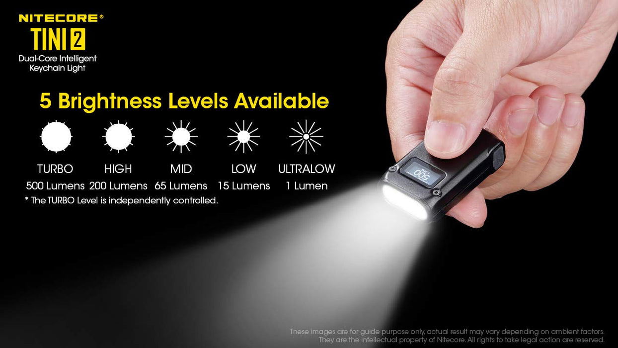NITECORE TINI 2 Dual LED Rechargeable Keychain Light - 500 Lumen (Black)