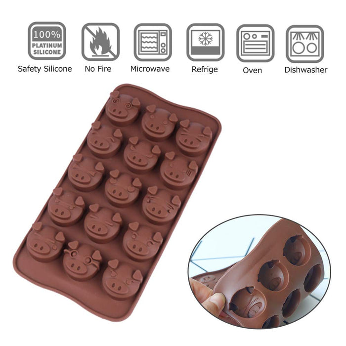 Webake Silicone Chocolate Molds Piggy Face Emoticons Candy Molds for Jello, Fondant, Hard Candy, Keto Fat Bombs, Resin, Pack of 2