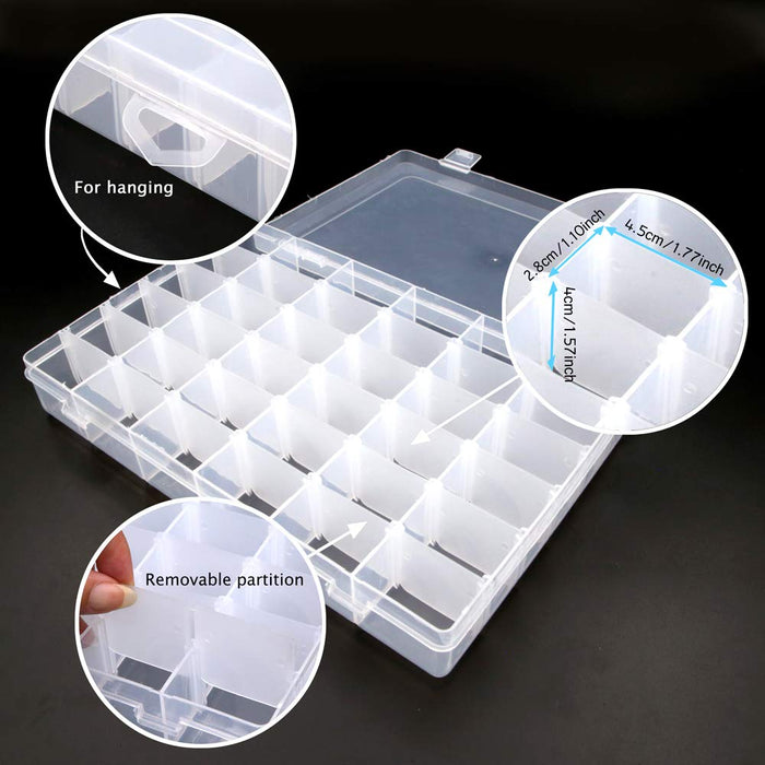 36 Grids Clear Plastic Jewelry Box Organizer Storage Container with  Removable Dividers (36 Grids - Clear)