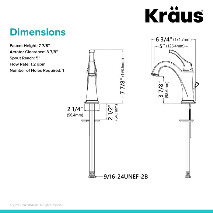 KRAUS KBF-1201ORB Arlo Single Handle Basin Bathroom Faucet with Lift Rod Drain and Deck Plate, Oil Rubbed Bronze