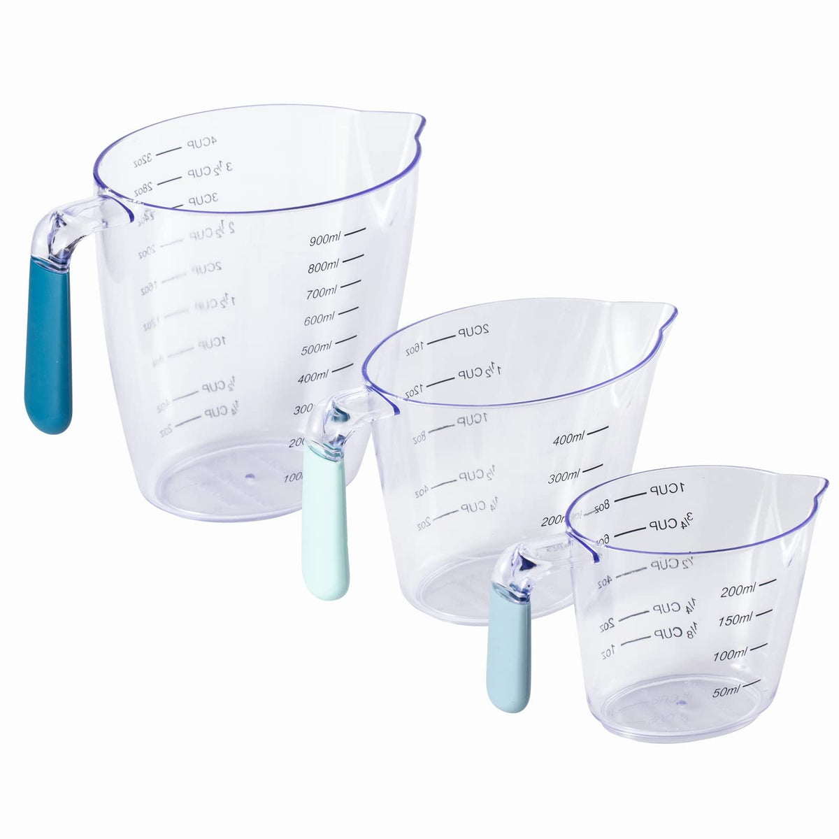 Vremi 3 Piece Plastic Measuring Cups Set - BPA Free Liquid Nesting  Stackable Measuring Cups with Spout and Decorative Red Blue and Green  Handles 
