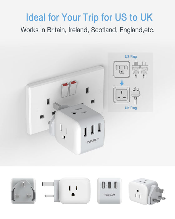 USA to UK British England Scotland Irish London Travel Plug Adapter with 2  USB