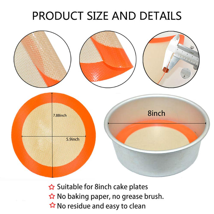 Round Silicone Baking Mats for 8 Inch Cake Pan, Food Grade, Non-Stick, Reusable Silicone Mat for Baking Pan for Bread/Tortilla/Macaron/Pastry/Pie/Bun or 9 Inch Pizza Pan, 2PCS
