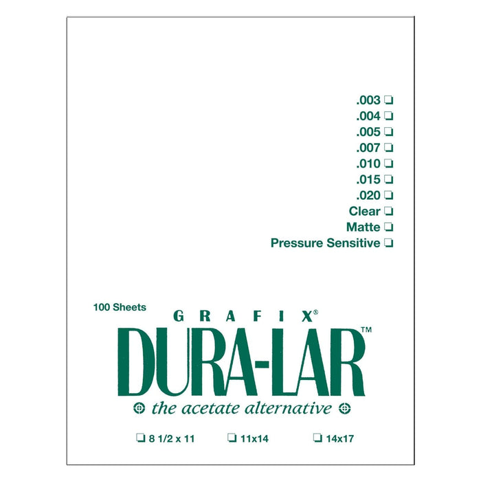 Grafix Dura-Lar 8.5 x 11”, Pad of 100 – Ultra-Clear .007” Film, Acetate Alternative, Glossy Surface for Coverings, Stencils, Color Separation, Window Applications, Transparencies, and More, 8.5x11