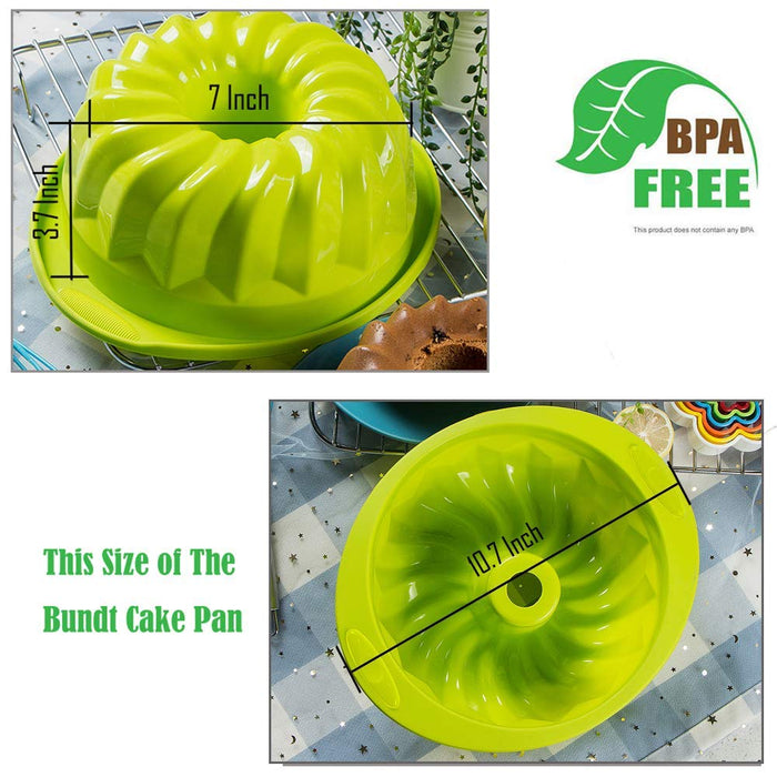 Webake Silicone Fluted Tube Cake Baking Pan 10 Inch Non-stick Cake Mold Bakeware (Green)