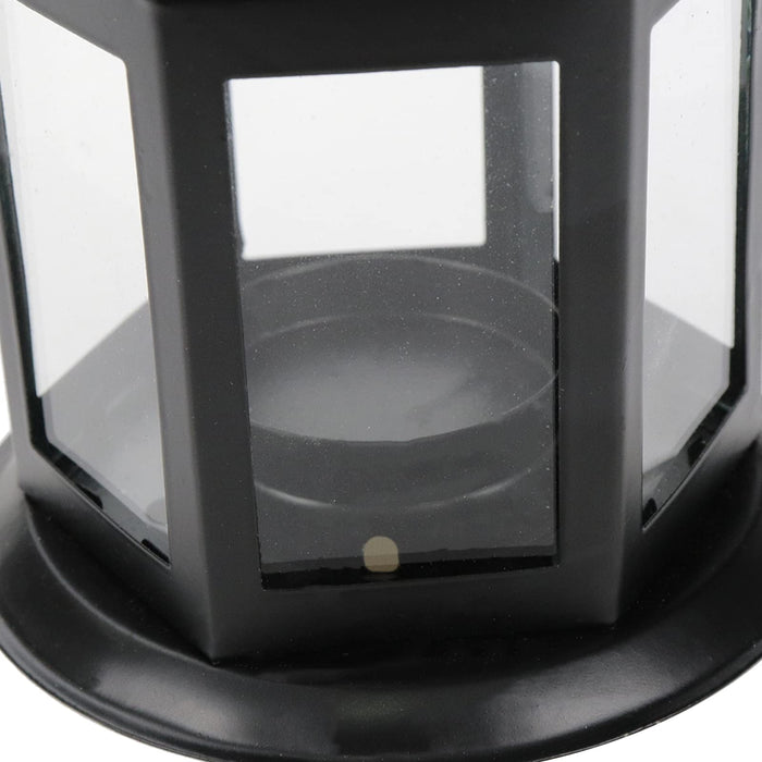 Curqia Vintage Candle Lantern Metal Fireplace Candle Holder Decorative Lanterns for Home Decor with Clear Glass Black