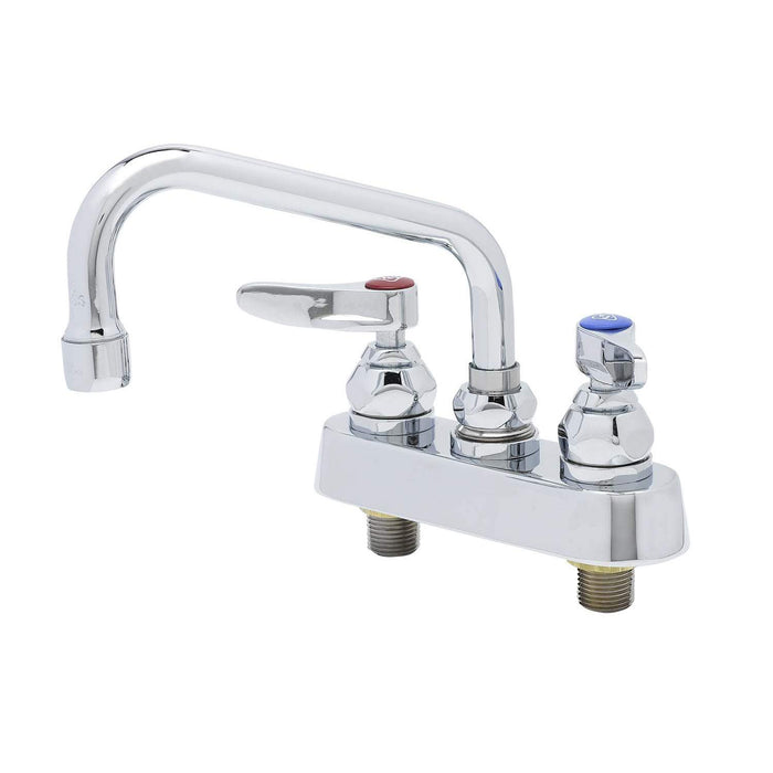 T&S Brass B-1110 Workboard Faucet, Deck Mount, 4" Centers, 6" Swing Nozzle, Lever Handles, Silver