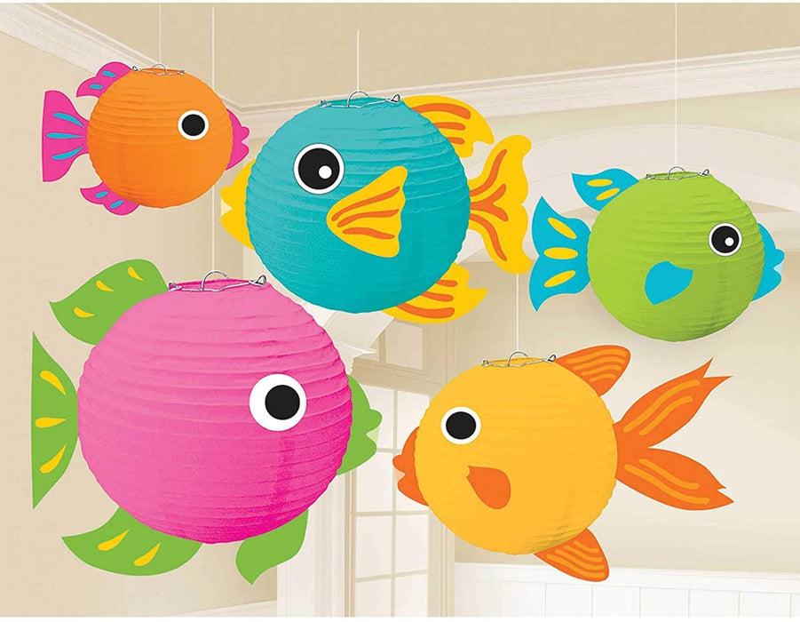 Amscan 3D Fish Paper Lanterns, Multicolor, 5 Pcs