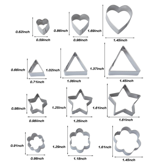 Homy Feel Mini Geometric Shaped Cookie Biscuit Cutter Set 24 Rectangle Square Heart Triangle Round Tiny Circle Baking Stainless