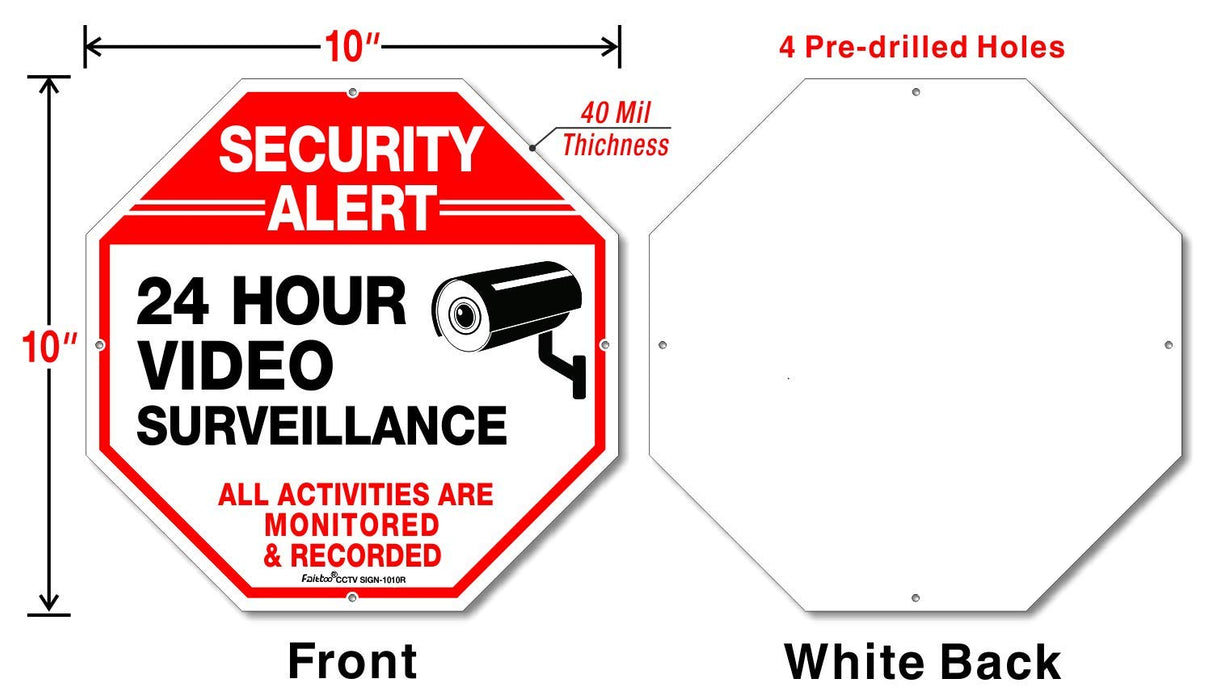 (4 Pack) "Security Alert, 24 Hour Video Surveillance, All Activities Monitored" Signs,10x10 Inches .040 Aluminum Reflective Warning Sign for Home Business CCTV Security Camera, Indoor or Outdoor Use