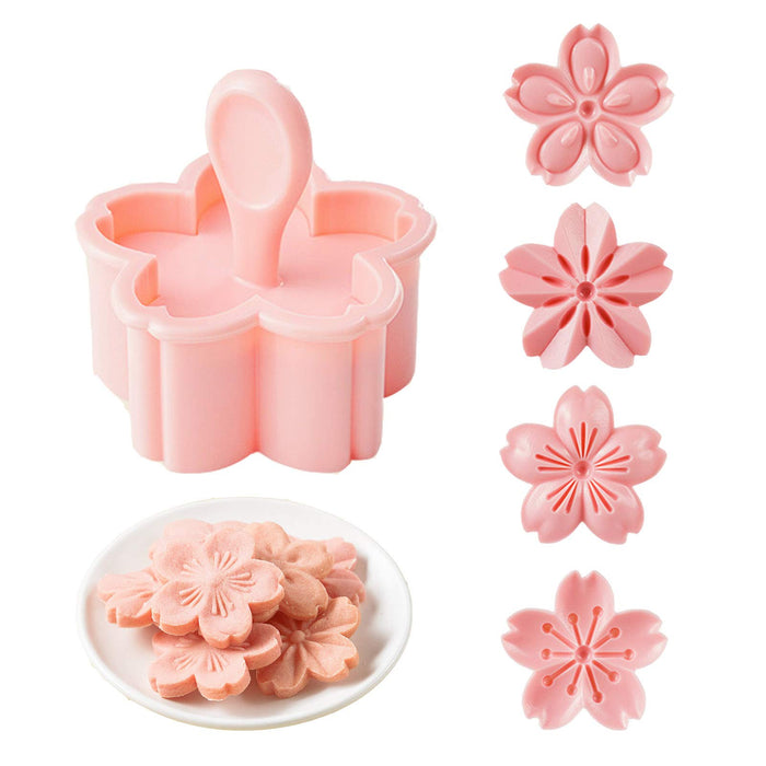 Cookie Press, 4 Styles Cookie Stamps Cherry Blossom Cookie Cutters Mold for Flower Cookies Pastry Accessories (Pink)