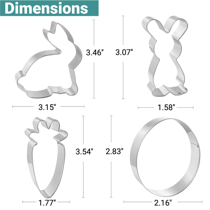 Cookie Cutters 4 PCS, Easter Cookie Cutters by JOB JOL, 3'' to 3.5'', with Recipe Booklet