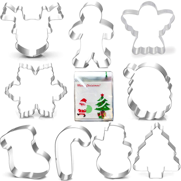 Christmas Cookie Cutter Set-9 piece-Gingerbread Men, Snowflake, Reindeer, Angel, Christmas Tree, Snowman, Santa Face
