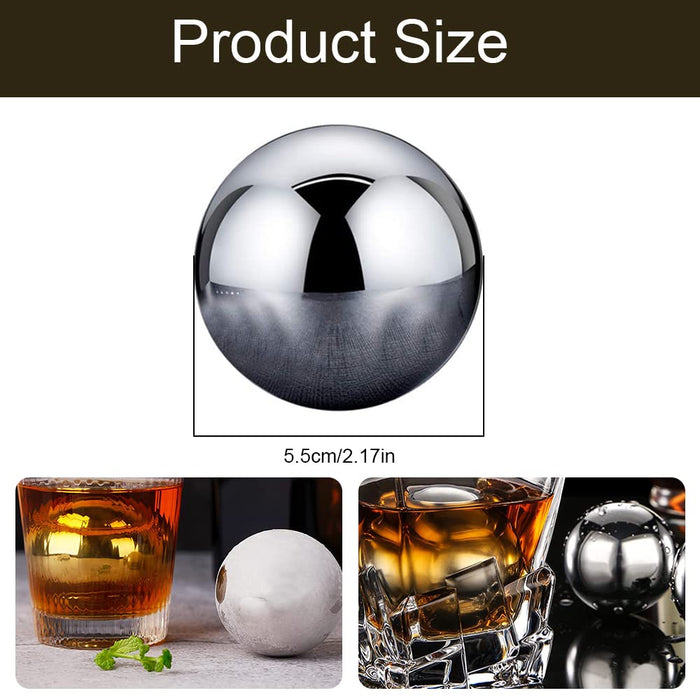 2 Pcs Large Round Whiskey Stones Reusable Spherical Stainless Steel Ice Cubes Golf Ball Whiskey Balls Stones Metal Ice Cubes Ball