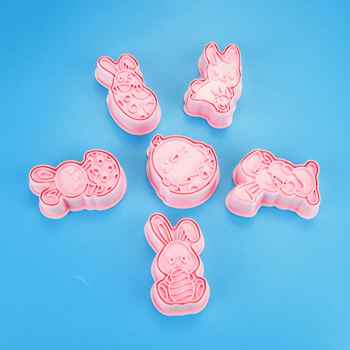 Biscuit mold -Cookie Cutters Set Egg Bunny 3D Plastic Biscuit Press Stamp Molds Cake Decoration DIY Baking Tools, 6PCS