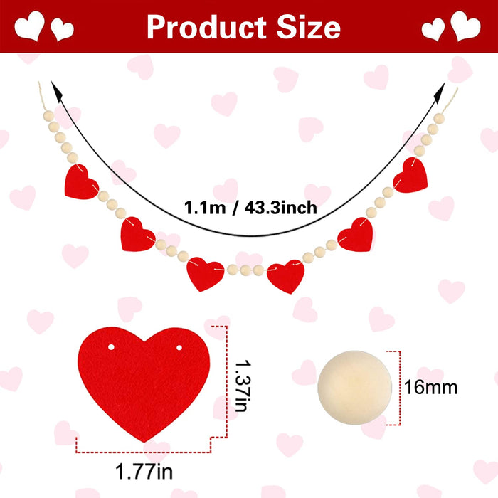 Wooden Bead Garland, Valentine's Day Red, White, Pink, With Heart