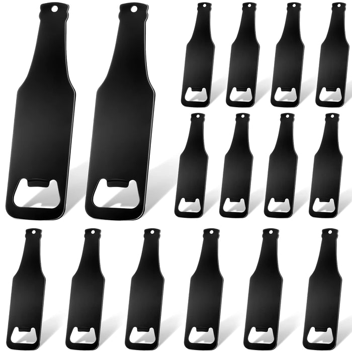 16 Pieces Stainless Steel Bottle Opener Bottle Shaped Can Openers Black Beer Opener Flat Handle Beer Bottle Opener