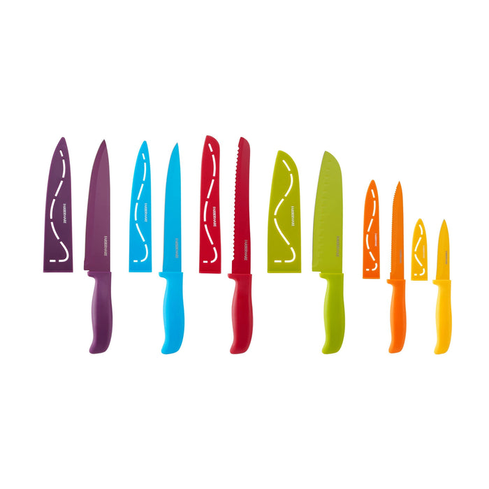 Farberware 12-Piece Non-Stick Resin Kitchen Knife Set, Dishwasher-Safe Kitchen Knife Set with Custom-Fit Blade Covers, Razor-Sharp Knife Set, Multicolor
