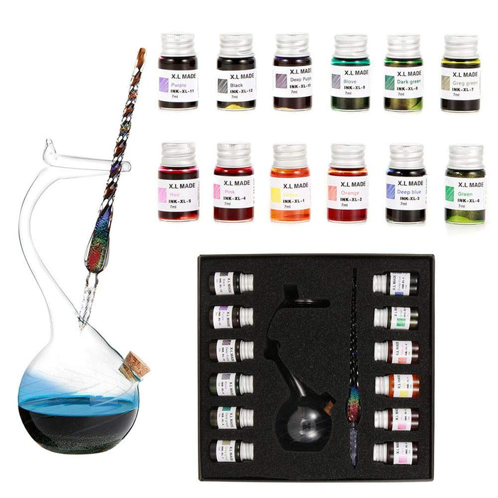 ASXMA Glass Dipped Pen Ink Set Handmade Crystal Calligraphy Pen with  24Colorful india ink for Art, Signatures, Drawing, Decoration, Caligraphy  Kits