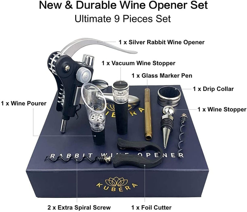 KUBERA Wine Opener Corkscrew Set | Wine Bottle Opener Kit with Foil Cutter, Wine Stopper, Extra Spiral Screw, Wine Aerator