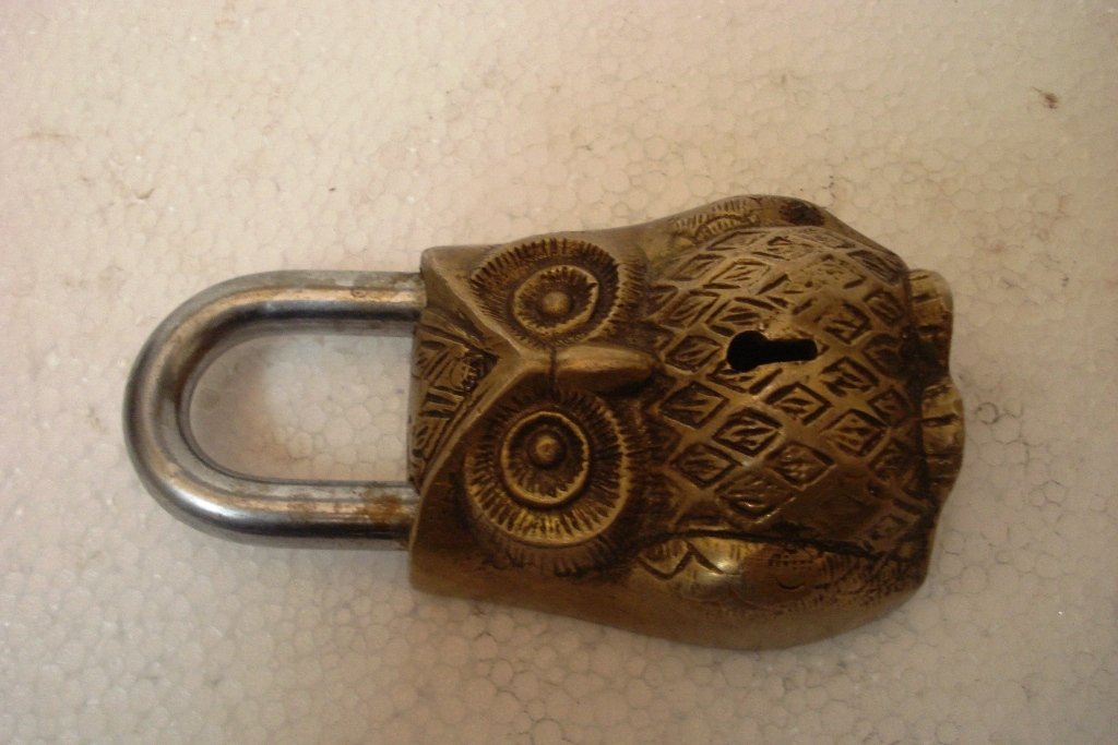 Brass Padlock - Lock with Keys - Working Functional - Brass Made - Type :  (OWL - Brass Finish)