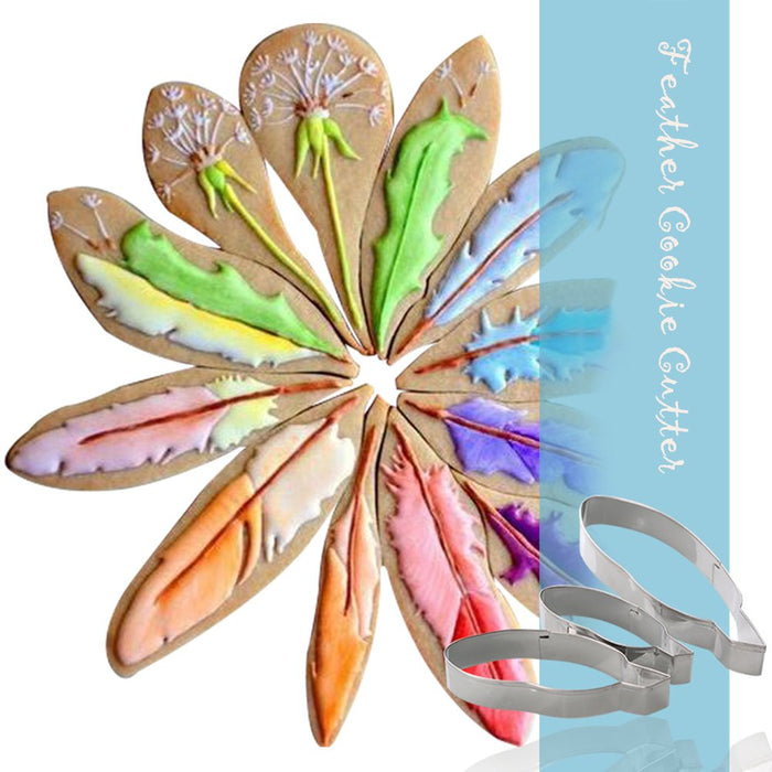 KALAIEN Feathers Fondant Cutter Set of 3 Icing Biscuit Cookie Cutters Sugarcraft Cake Decorating Cupcake mold tools