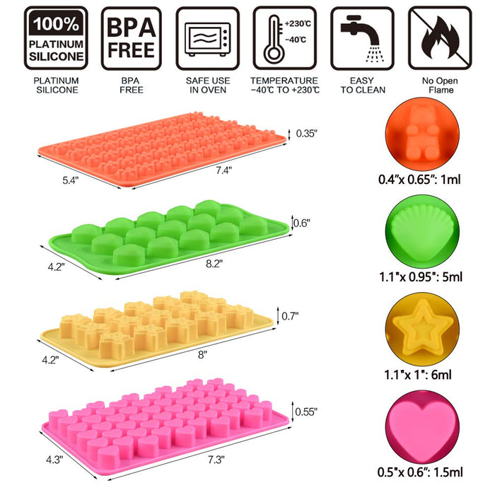 Chocolate Molds Gummy Molds Silicone - Candy Mold and Silicone Ice Cube Tray Nonstick Including Hearts, Stars, Shells