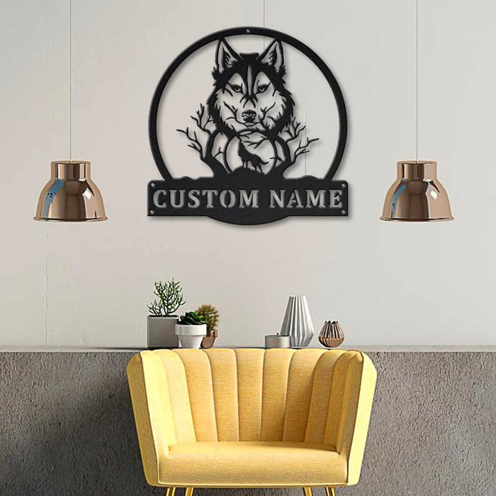 Lymnaraa Custom Name Sign Wolf Monogram Personalized Metal Sign Animal Wolf Head Howling Decor for Living Room Home Club Kitchen