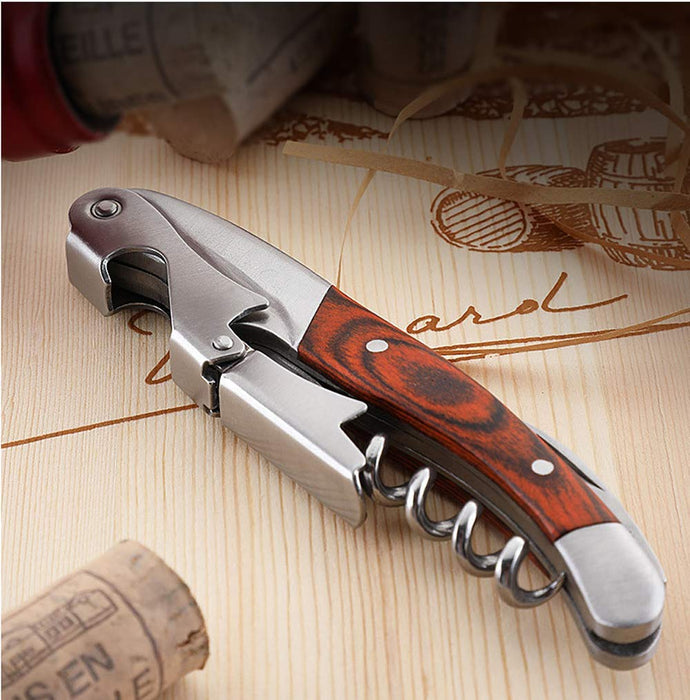 Professional Waiter Corkscrew Wine Key for Bartenders Set of 3,With Long Rosewood Handle Stainless Steel Handle Wine Opener
