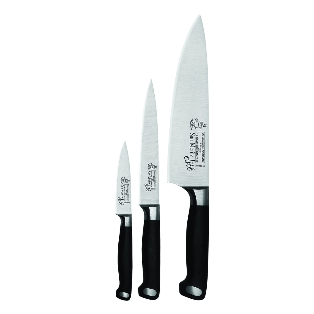  Messermeister San Moritz Starter Set - Includes 8 Stealth  Chef's Knife, 6 Utility Knife & 3.5 Paring Knife - Rust Resistant & Easy  to Maintain: Block Knife Sets: Home & Kitchen