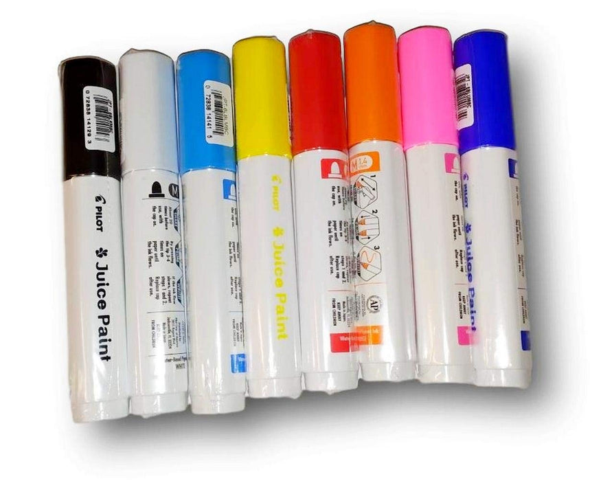 (8) Pilot Juice Paint Markers, Medium, 1.4 mm (Black, Blue, Red, Light Blue, Orange, Pink, White, Yellow)