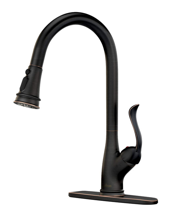 APPASO Pull Down Kitchen Faucet with Sprayer Oil Rubbed Bronze, Single Handle One Hole High Arc Pull Out Spray Head Kitchen Sink Faucet with Deck Plate